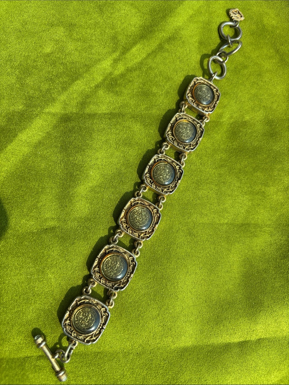 Virgin Saints & Angels San Benito Gold Tone Medallion Link Bracelet